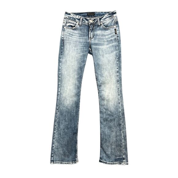 Silver Jeans Womens 28 Denim Acid Wash Elyse Slim Bootcut Curvy Low Rise Zip Fly - Picture 1 of 11
